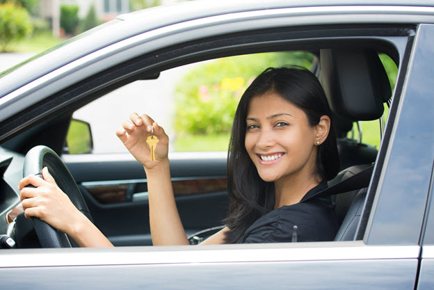 Young lady in car.