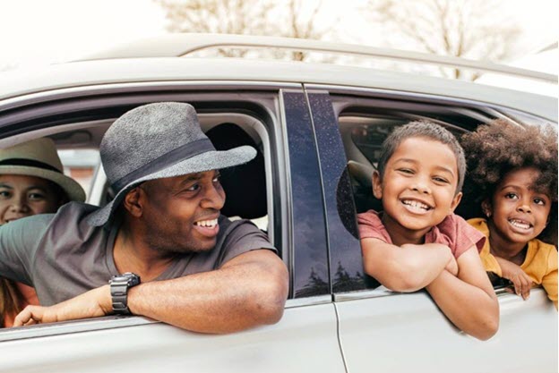 Parent and kids in car