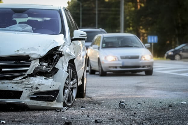 Front of a car damaged by a crash accident.